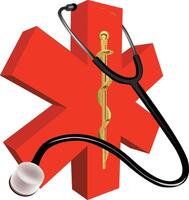 A red star of life with a stethoscope vector