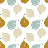 Fig. Pattern with stylized silhouette figs in pastel colors on white background. vector