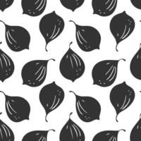 Figs dark on white background, seamless pattern with silhouettes of figs. Black and white. vector