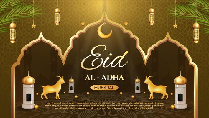 Elegant Eid Al Adha Celebration with Lanterns, Crescent Moon, and Festive Decorations