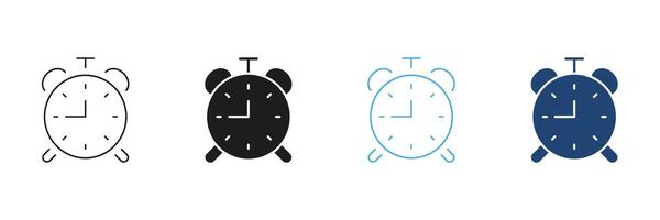 Alarm Clock Line and Silhouette Icon, Symbol of Time Management in Taking Medications, Eating Meals, Exercise Schedules. Health and Wellness Concept. Editable Stroke. Isolated Illustration vector