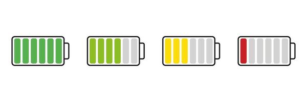 Battery Level Indicators Icon Set. Battery Power Charging Icons Symbol Collection. Isolated Illustration vector