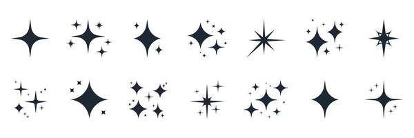 Sparkle And Starburst Solid Icon Set. Shiny Decorative Elements Silhouette Symbol Collection. Isolated Illustration vector