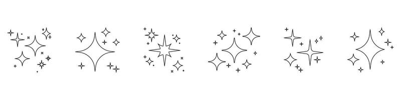 Sparkle And Shine Elements Line Icon Set. Illuminated Star Designs Outline Symbol Collection. Editable Stroke. Isolated Illustration vector