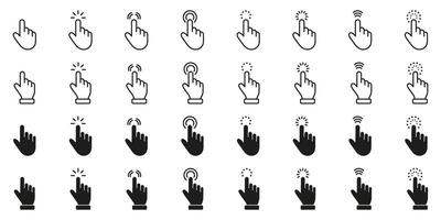 Touchscreen Interaction Gesture Line And Solid Icon Set. Hand Motion And Click Navigation Symbol Collection. Isolated Illustration vector
