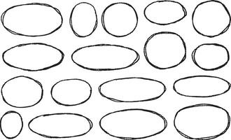 Border frame doodle drawing. Set of pencil drawn grunge illustration. Scribble oval brush sketch. Black circle line marker scratch element vector