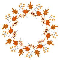 Autumn leaves Circular Frame border Thanksgiving Day Greeting Copy space Template idea. Isolated illustration Thematic Invitations cards, leaflet, price, label or web promo banner vector