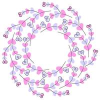 Hearts shape Abstract Twigs Wreath Circular Frame border Copy space Template Greeting design idea. Isolated illustration Thematic Greeting Cards Invite, poster or web promo banner, leaflet, tag vector