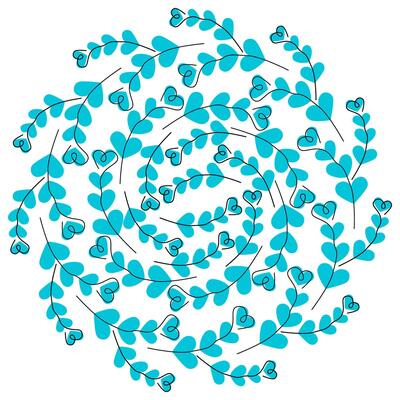 Hand drawn linear heart shape twigs on hearts background Monochrome blue Circular Backdrop Template. Isolated illustration Greeting Thematic Cards Invite, posters or web promo banner, leaflets