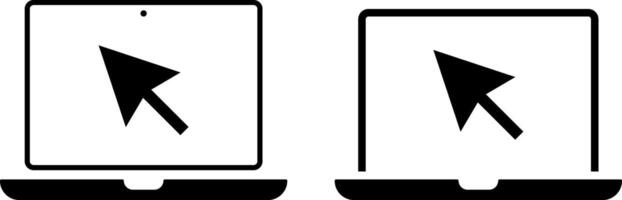 Laptop icon with mouse pointer or cursor icon. Concept of using a personal computer. Notebook screen template. Display with clicking mouse vector