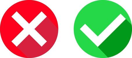 Checkmark and cross mark icon set. green tick mark. red cross mark icons. yes and no buttons. do and don't button vector