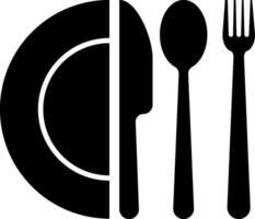 Fork, knife, plate and spoon icon set. Food icon. Plate symbol. Breakfast lunch dinner icon. Menu sign. Tableware instruments vector