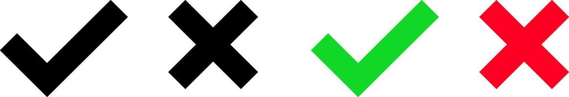 Checkmark and cross mark icon set. yes and no buttons. do and don't button vector