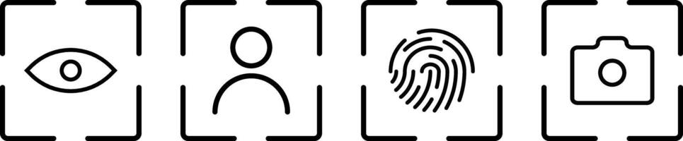 scan identification icon set. fingerprint frame scan icon sign. Eye scan icons. Face ID and eye scan vector