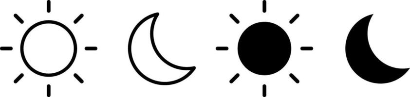 Sun and moon icons set. dark and light mode icons. Screen brightness and contrast level signs. Day and Night icon symbol vector