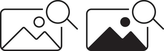 photo search icon set or gallery search icon set. Search Image icons. magnifying glass icon search image gallery. Image Searching Design vector