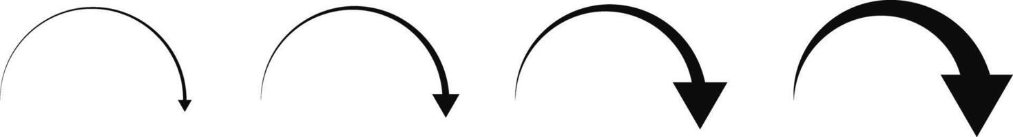 Circle arrow icon set. Curve arrow icon sign. Black long up arrow icons. arrow pointing upward. Rotation arrows icons vector