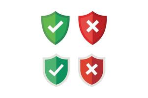 Shield Icon Sets with Tick and Cross, right and wrong button in shield, security shield with tick and cross icon, verified and rejected shield symbol vector