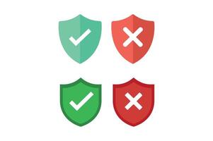 Approval and Rejection Shield Icon Sets, right and wrong button in shield, security shield with tick and cross icon, verified and rejected shield symbol vector