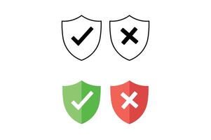 Shield with Yes No Icons, right and wrong button in shield, security shield with tick and cross icon, verified and rejected shield symbol vector
