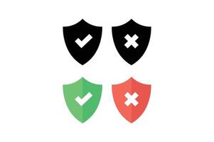 Shield with Positive and Negative Marks, right and wrong button in shield, security shield with tick and cross icon, verified and rejected shield symbol vector