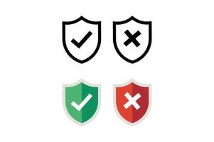 Accept Reject Shield Icon Sets, right and wrong button in shield, security shield with tick and cross icon, verified and rejected shield symbol vector