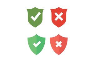Shield with Checkmark and X Icon Sets, right and wrong button in shield, security shield with tick and cross icon, verified and rejected shield symbol vector