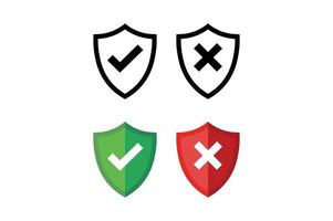 Shield Icon Sets for Success and Error, right and wrong button in shield, security shield with tick and cross icon, verified and rejected shield symbol vector