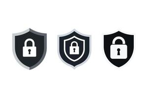 Security Shield Padlock Icon Sets, shield security padlock icon, digital protection lock icon, encrypted shield padlock , cyber security shield icon vector