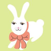 cute rabbit with a bow in doodle style vector