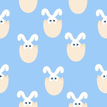 seamless pattern with white rabbit in egg's shell vector