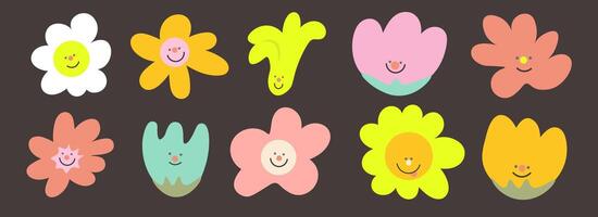 set of funny spring flowers vector