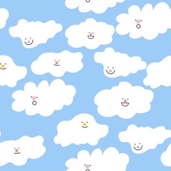 seamless pattern with groovy clouds characters vector