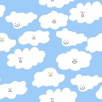 seamless pattern with groovy clouds characters