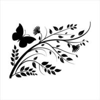 Black and white floral design element with leaf and swirl pattern vector