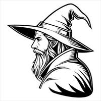 Mysterious Wizard Silhouette Bearded Sorcerer Illustration for Fantasy and Halloween Designs vector