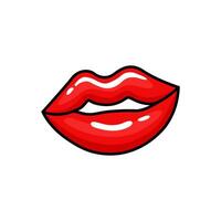Red lips flat isolated without background with black outline. illustration vector
