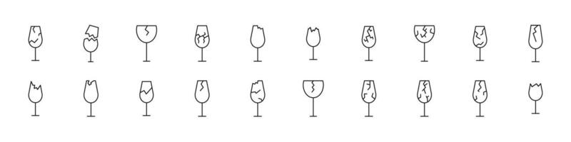 Broken Glass of Wine Outline Web Line Icons Collection. Minimalistic Linear Pictogram for Web and Graphic Design, Apps, Banners, Social Network and Cards vector