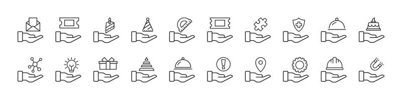 Helmet, Food, Mail etc on Hand Modern Outline Style Icons for Design, Cards, Apps, Social Networks vector