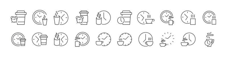 Coffee Break Line Icon Collection. Coffee and Clock Outline Signs for Graphic and Web Design, Apps, Adverts, Various Cards vector