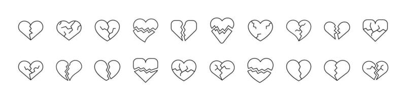 Broken Heart Line Icon Pack. Outline Signs for Graphic and Web Design, Apps, Adverts, Various Cards vector