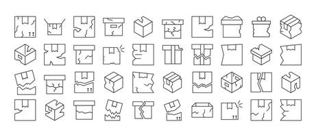 Broken Box Thin Line Icon Set. Outline Signs for Graphic and Web Design, Apps, Adverts, Various Cards vector