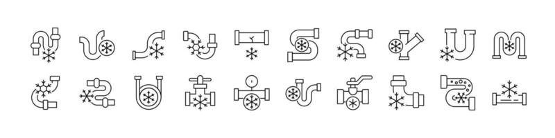 Pack of Frozen Pipes Related Line Icons. Outline Signs for Graphic and Web Design, Apps, Adverts, Various Cards vector