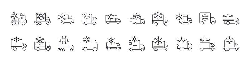 Delivery Truck with Snow Line Icon Set. Outline Signs for Graphic and Web Design, Apps, Adverts, Various Cards vector