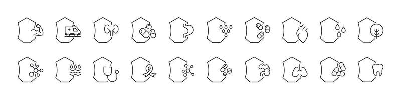 Health, Water, Trees Pictures Drawn with Thin Line. Collection of Various Design Elements that Can Be Used for Apps, Articles, Web Sites, Social Media vector
