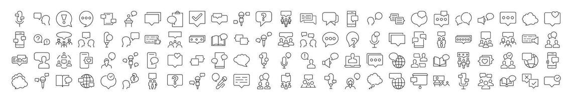 Pack of Talking and Dialogue Related Line Icons. Speech Bubble Outline Signs for Graphic and Web Design, Apps, Adverts, Various Cards vector