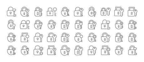 Lock and Key Line Icon Pack. Outline Signs for Graphic and Web Design, Apps, Adverts, Various Cards vector