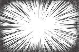 Comic speed lines background with radial burst and halftone effect. Cartoon anime action rays motion. Perspective zoom explosion with splashes. abstract graphic vector