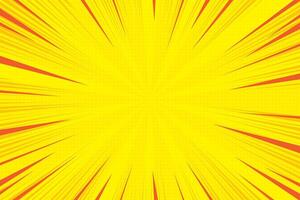 Comic background with yellow pop art cartoon pattern. Ray burst light with retro halftone effect. Yellow abstract anime sunburst. Dotted summer explosion backdrop. Graphic vintage radial frame vector