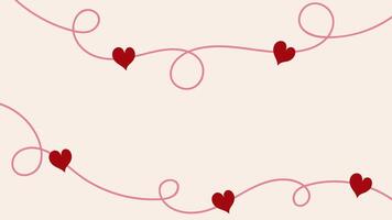 Hand drawn garland with hearts. Love frame with copy space for text. Red hearts in doodle style an curve lines vector